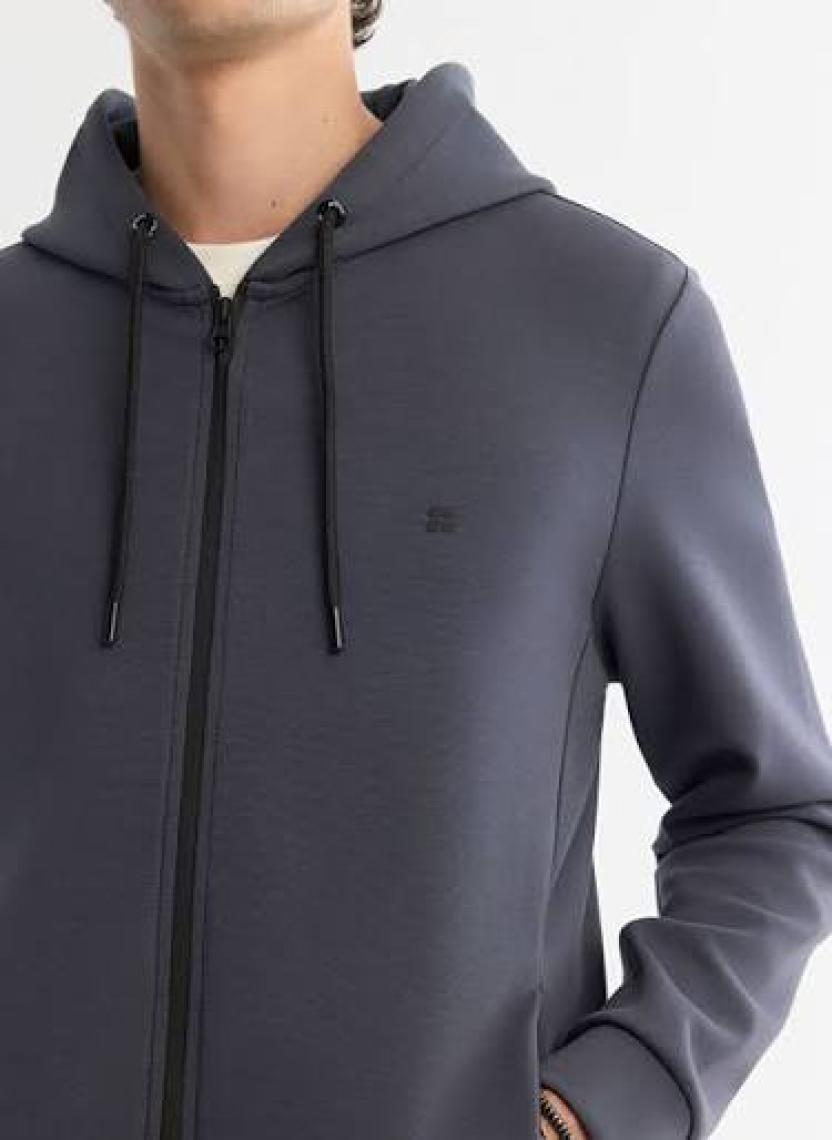 AVVA Erkek Antrasit Kapüşonlu Interlok Kumaş Fermuarlı Sweatshirt B001102