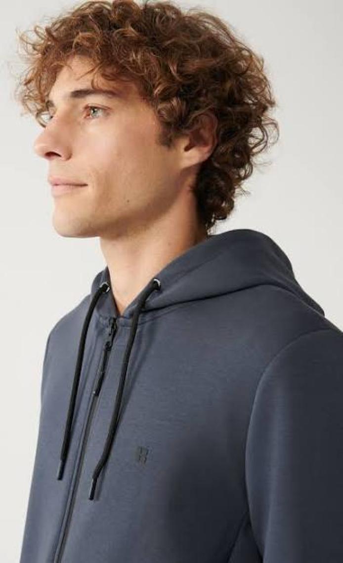 AVVA Erkek Antrasit Kapüşonlu Interlok Kumaş Fermuarlı Sweatshirt B001102