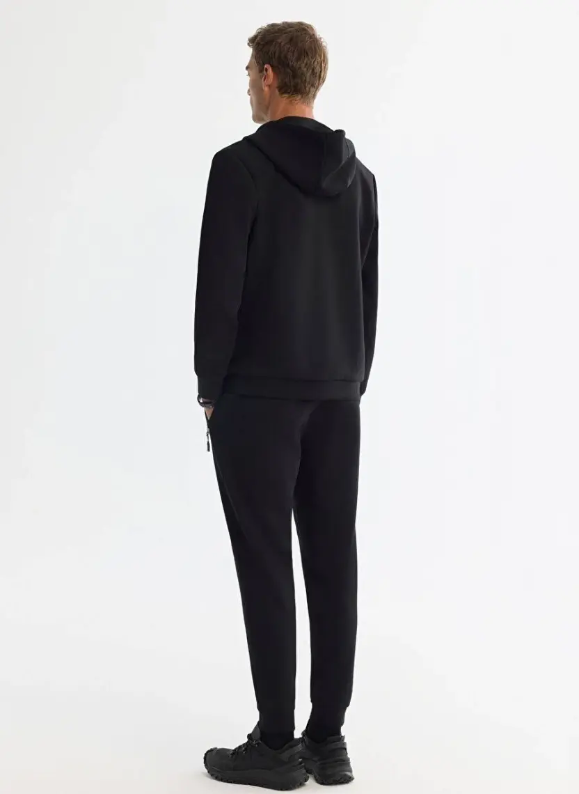 AVVA Erkek Siyah Kapüşonlu Interlok Kumaş Fermuarlı Sweatshirt B001102