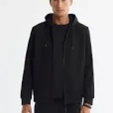AVVA Erkek Siyah Kapüşonlu Interlok Kumaş Fermuarlı Sweatshirt B001102
