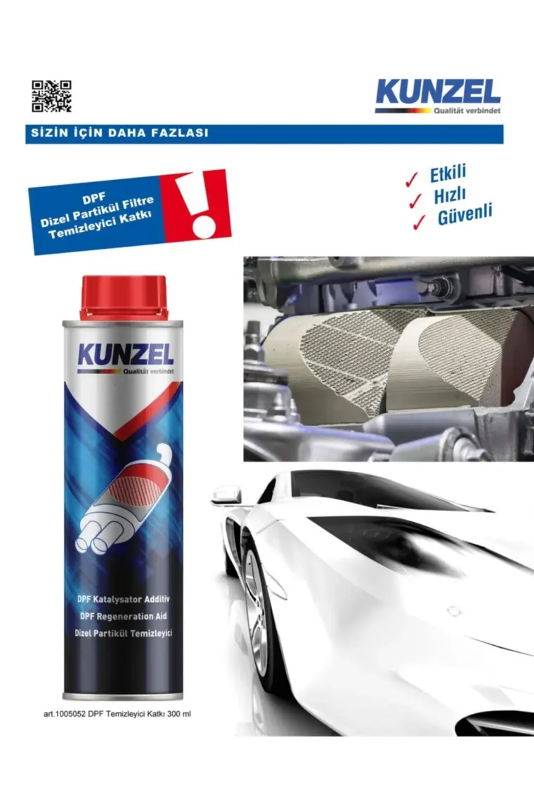 Kunzel Dizel Partikül Filtre Temizleyici - 300 ml, Limp Modunu Önleyen ve DPF Renklenmesini Destekleyen Ürün