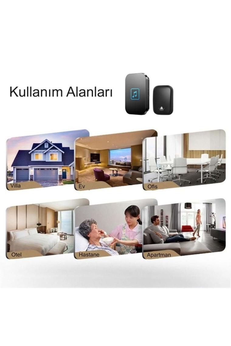 Hymark Kablosuz LED Kapı Zili 1 Buton 1 Zil 1 Koruyucu Kapak Pil Gerektirmeyen 150 Metre Çekim 60 Zil Tonu