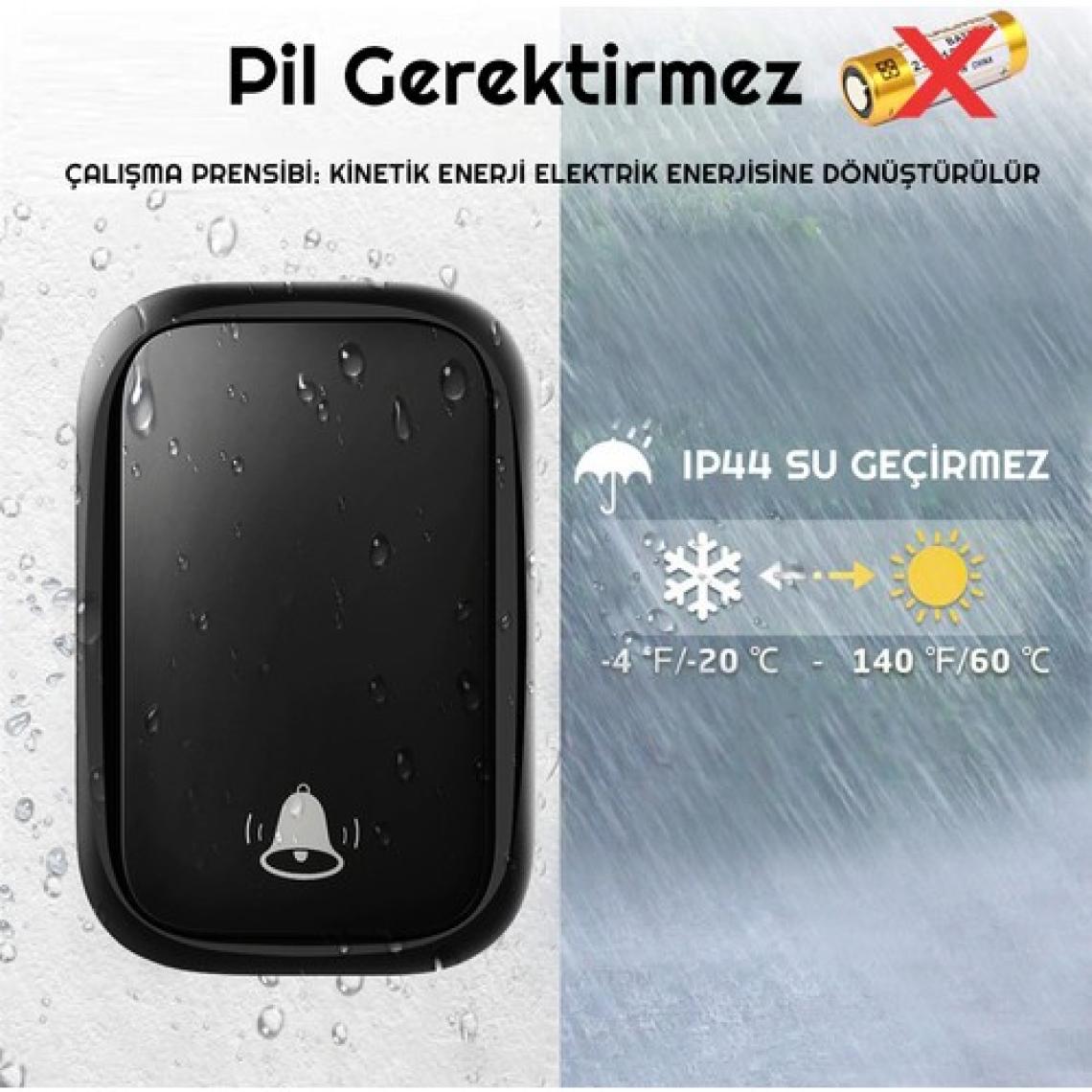 Cacazi Su Geçirmez Kablosuz Pil Gerektirmeyen Kapı Zili
