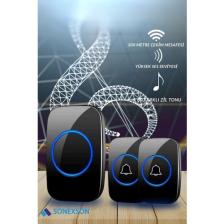 Sonex 2 Buton 1 Alıcı Kablosuz Uzaktan Kumandalı LED Kapı Zili