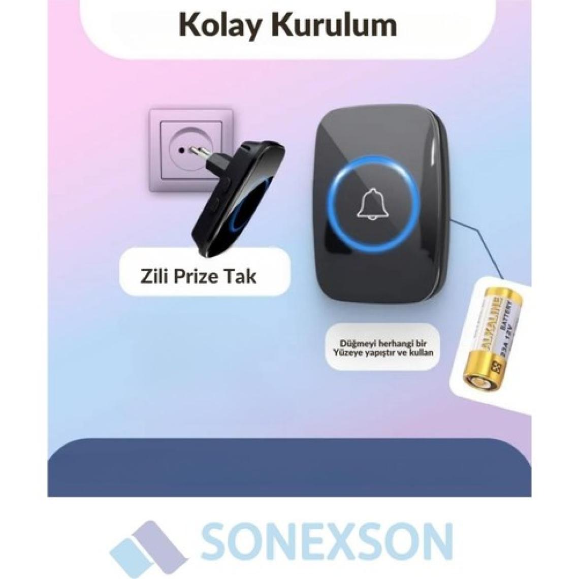 Sonex 2 Buton 1 Alıcı Kablosuz Uzaktan Kumandalı LED Kapı Zili