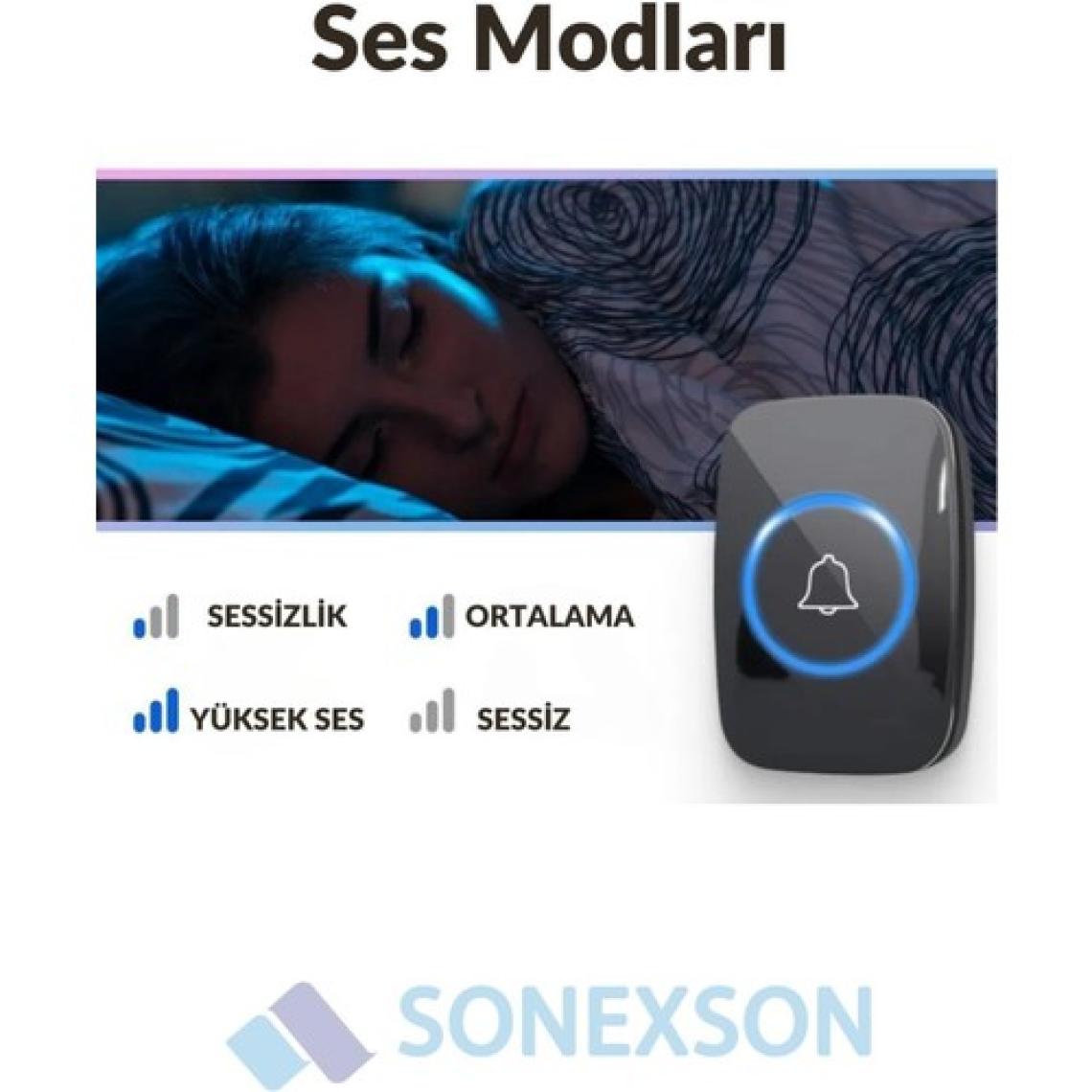 Sonex 2 Buton 1 Alıcı Kablosuz Uzaktan Kumandalı LED Kapı Zili