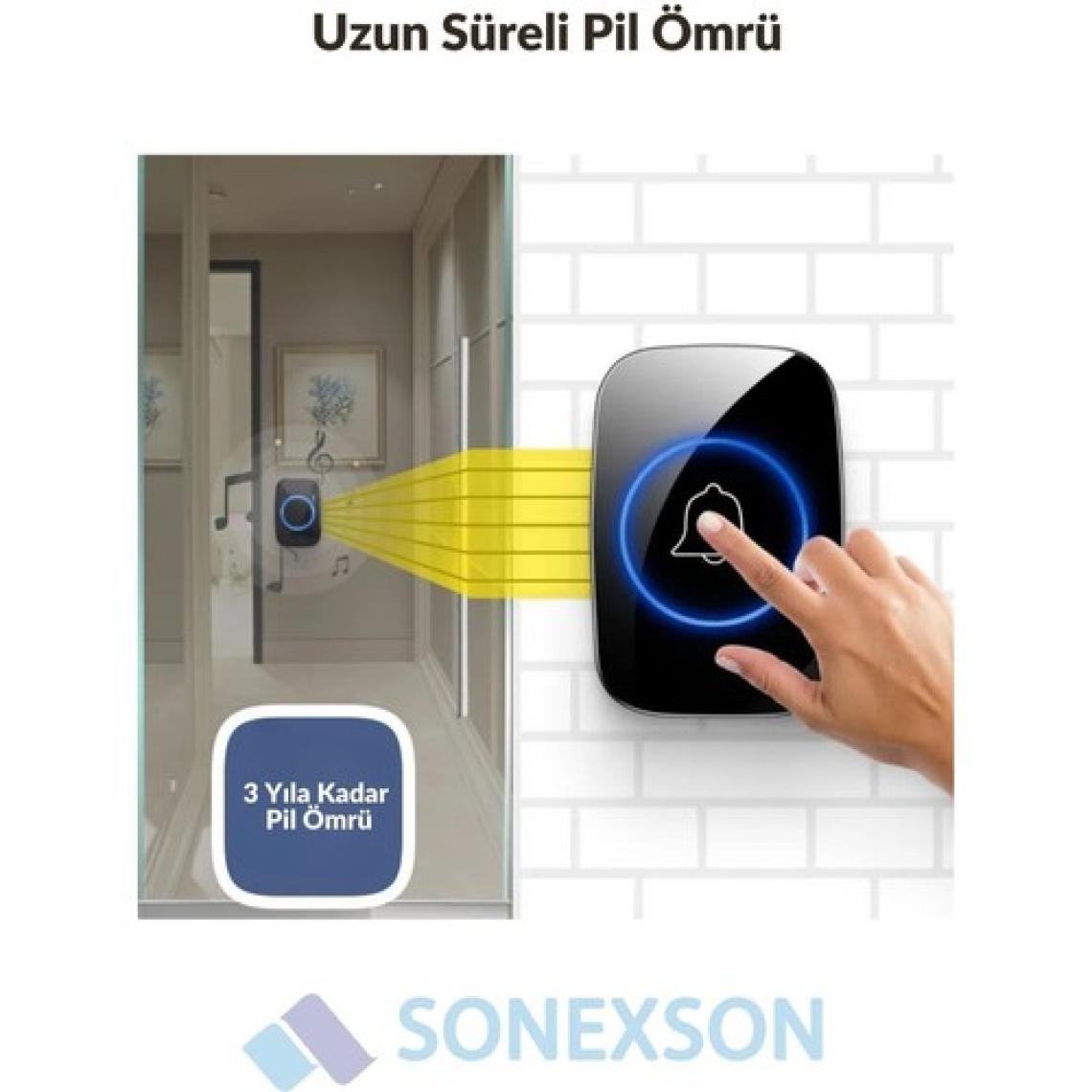 Sonex 2 Buton 1 Alıcı Kablosuz Uzaktan Kumandalı LED Kapı Zili