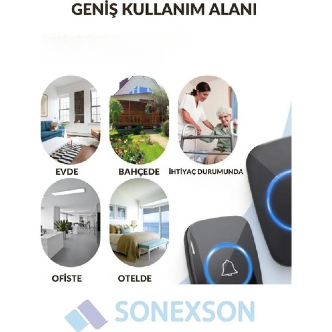 Sonex 2 Buton 1 Alıcı Kablosuz Uzaktan Kumandalı LED Kapı Zili