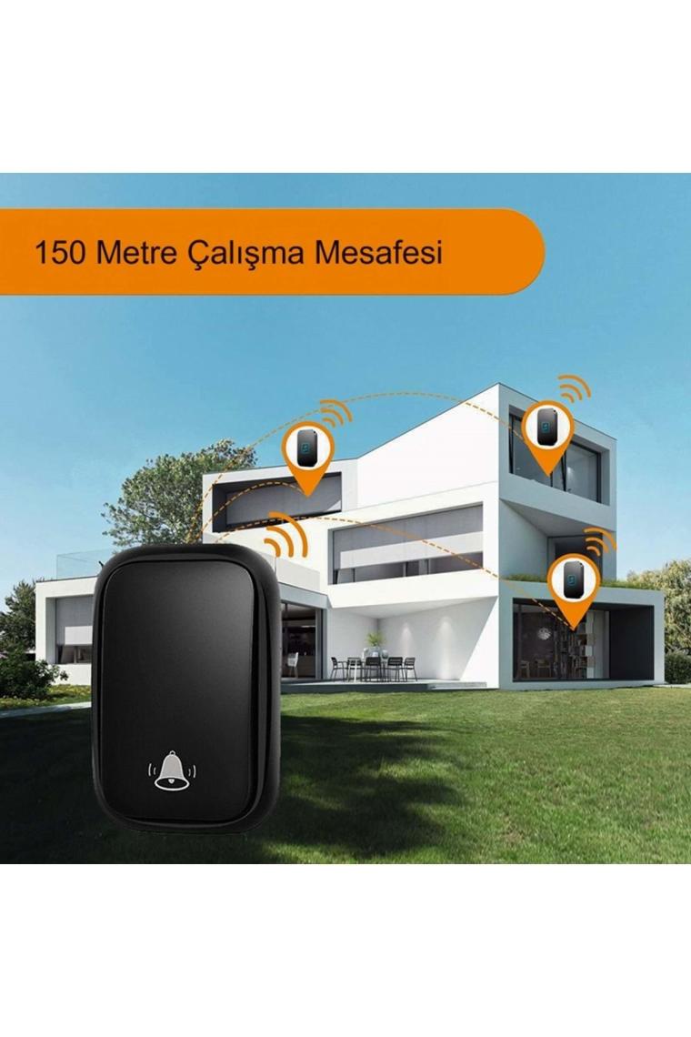 Hymark Kablosuz LED Kapı Zili 1 Buton 1 Zil 1 Koruyucu Kapak Pil Gerektirmeyen 150 Metre Çekim 60 Zil Tonu