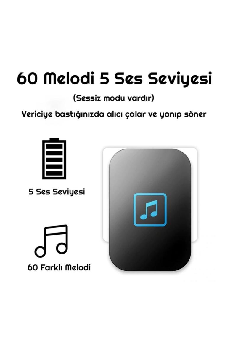 Hymark Kablosuz LED Kapı Zili 1 Buton 1 Zil 1 Koruyucu Kapak Pil Gerektirmeyen 150 Metre Çekim 60 Zil Tonu