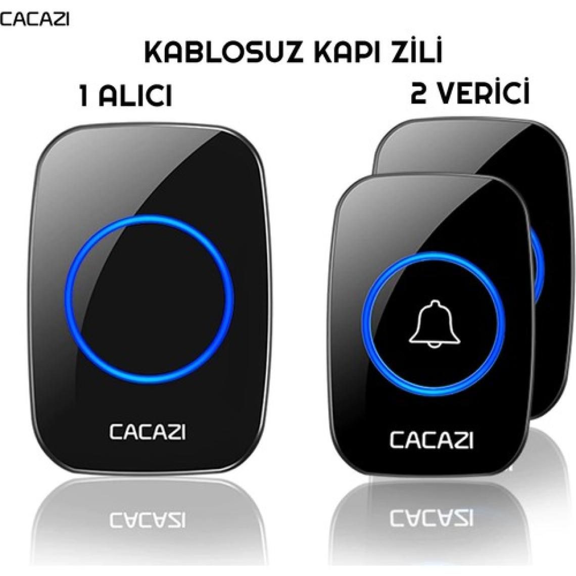 Cacazi 2 Buton 1 Alıcı Kablosuz Uzaktan Kumandalı LED Kapı Zili