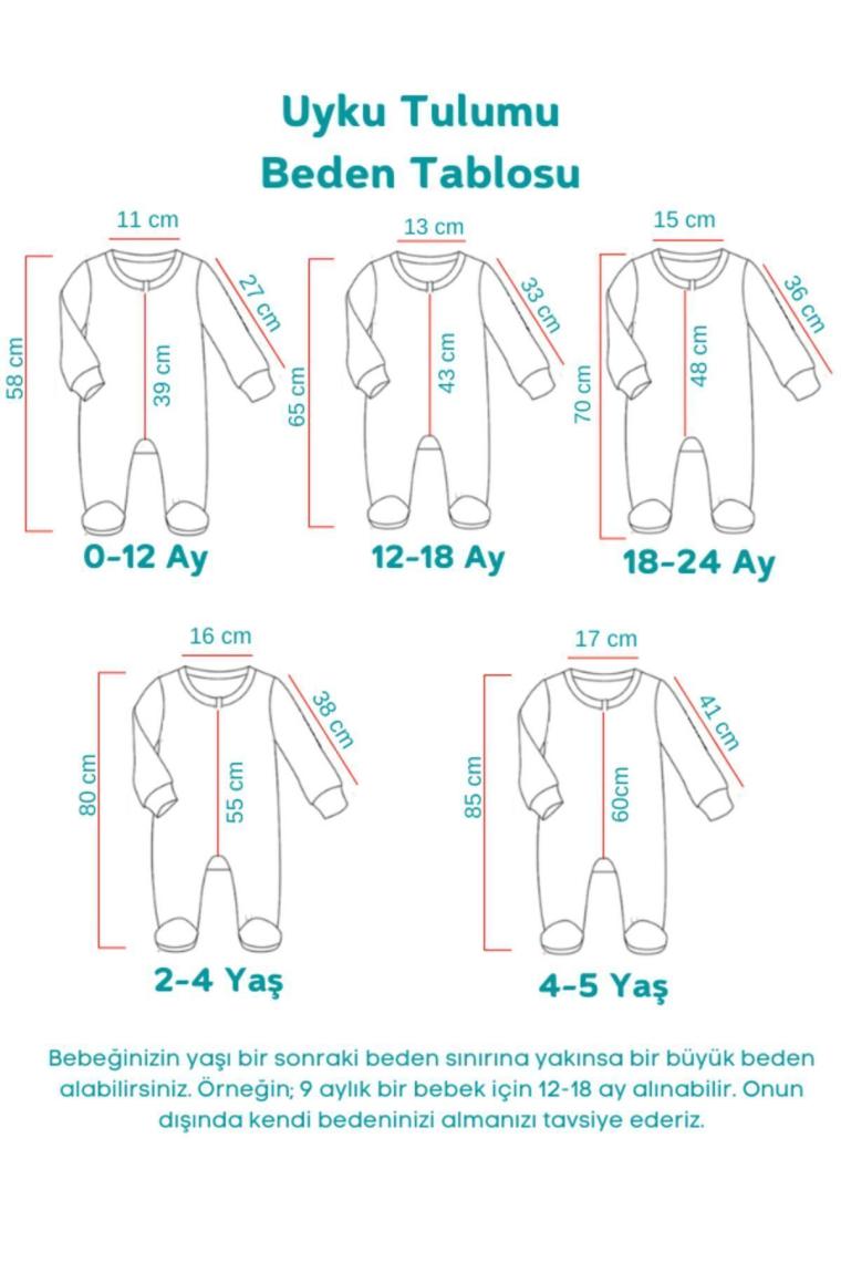 Sare Baby Bebek Uyku Tulumu %100 Doğal Pamuk Çift Kat Özel Kumaş Unisex 1.0 Tog