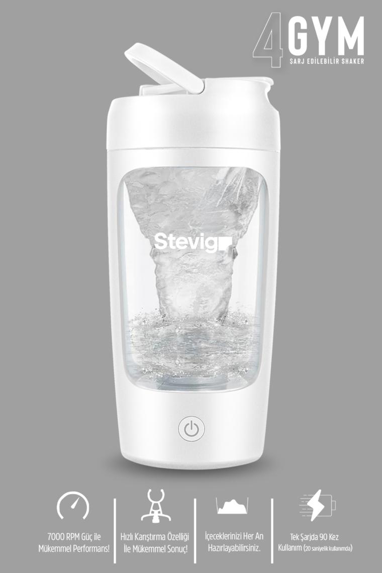 Stevig 4 Gym Şarj Edilebilir Elektrikli Protein Shaker 650 ml White ST-226