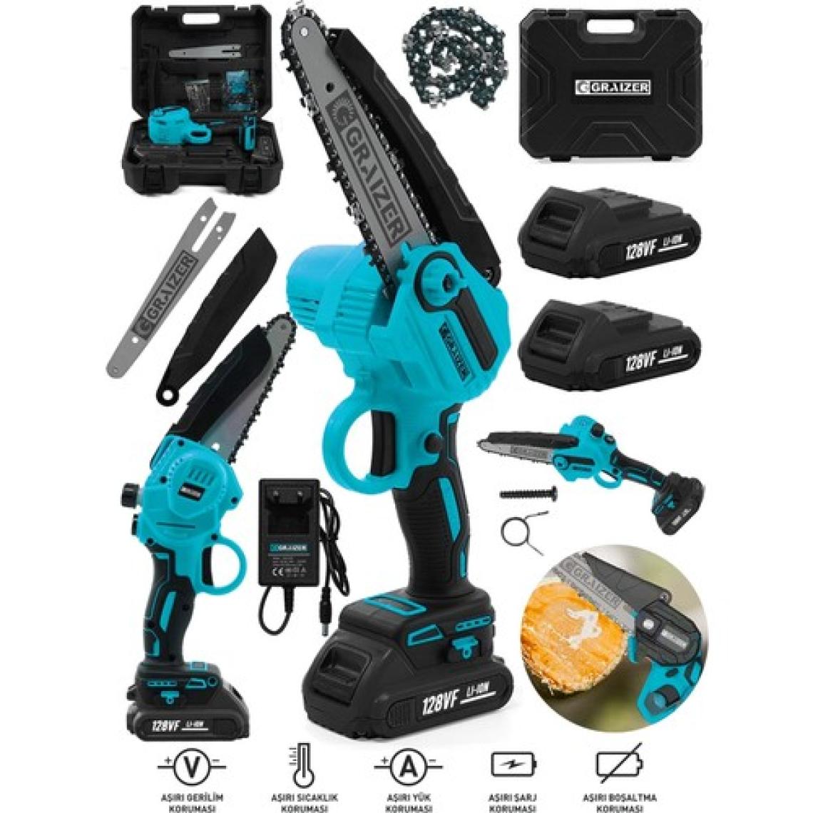 Graizer Alman 128 Vf 10 Ah Yağ Pompali Kömürsüz Motor Akülü Dal Kesme Budama Testere Bıçkı Makinesi 20CM