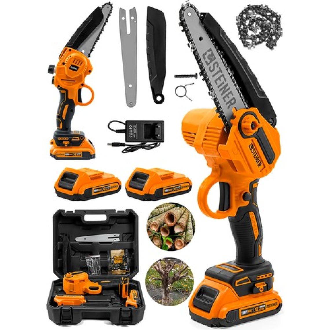 Steiner Alman 198 Vf 10 Ah 25 cm Bakır Sargılı Akülü Dal Kesme Budama Testere Bıçkı Makinesi Turuncu