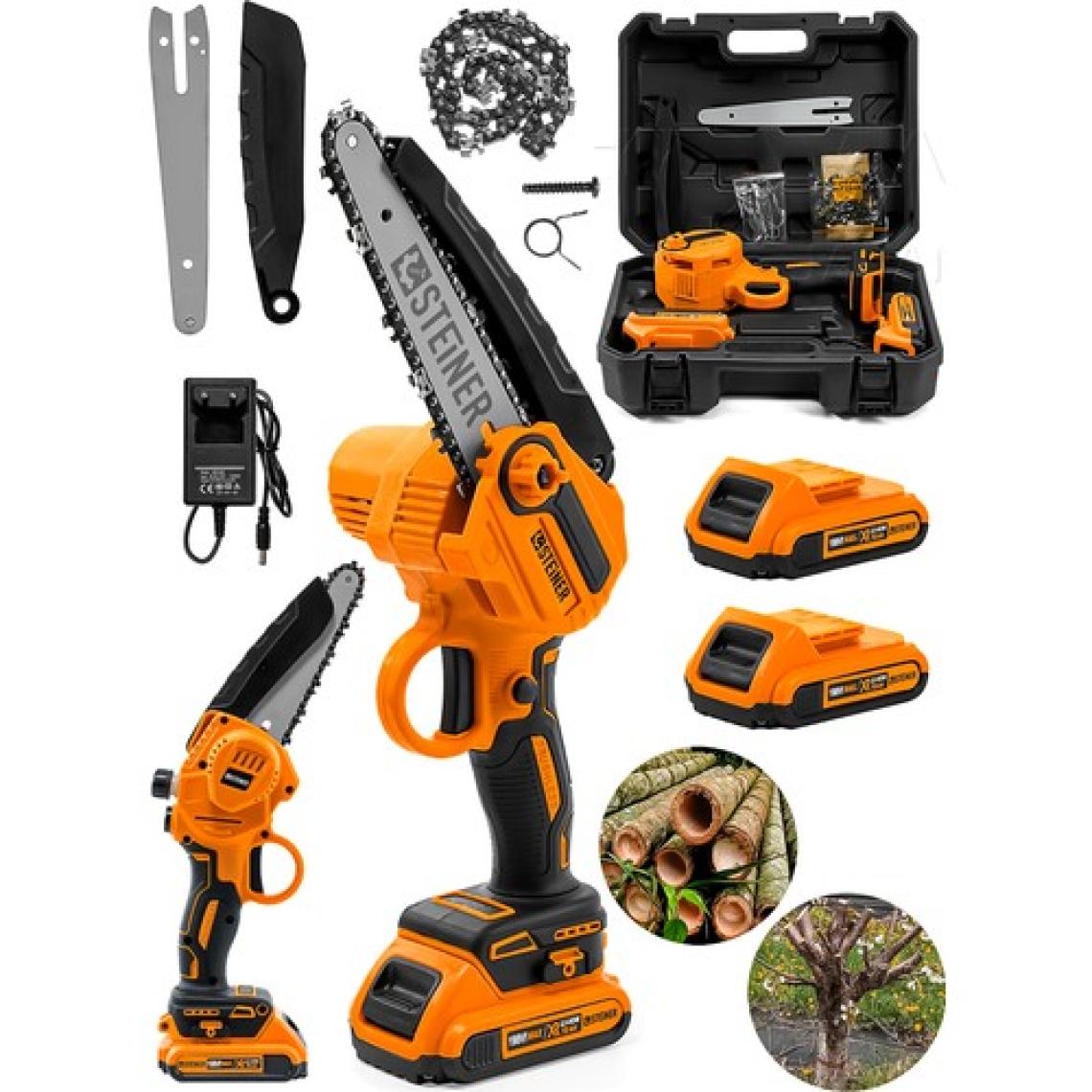 Steiner Alman 198 Vf 10 Ah 25 cm Bakır Sargılı Akülü Dal Kesme Budama Testere Bıçkı Makinesi Turuncu