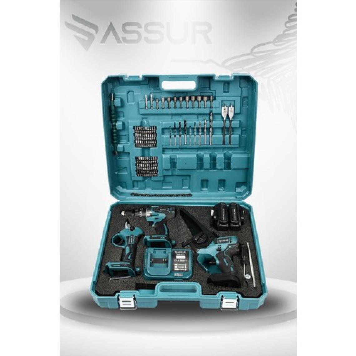 Assur Profesyonel 18V Çift Akülü Budama Testeresi Matkap Budama Makası 3'lü Set