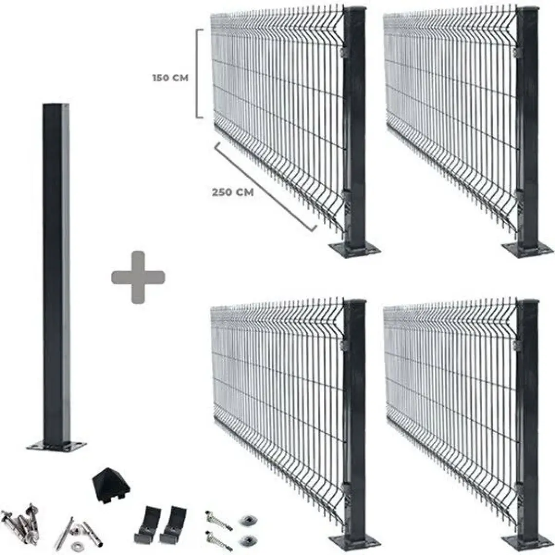 Telfence 4 'lü Panel Çit Takım 120X250 cm Çift Telli Antrasit + 1 Direk Avantaj Paketi (10 Metre)