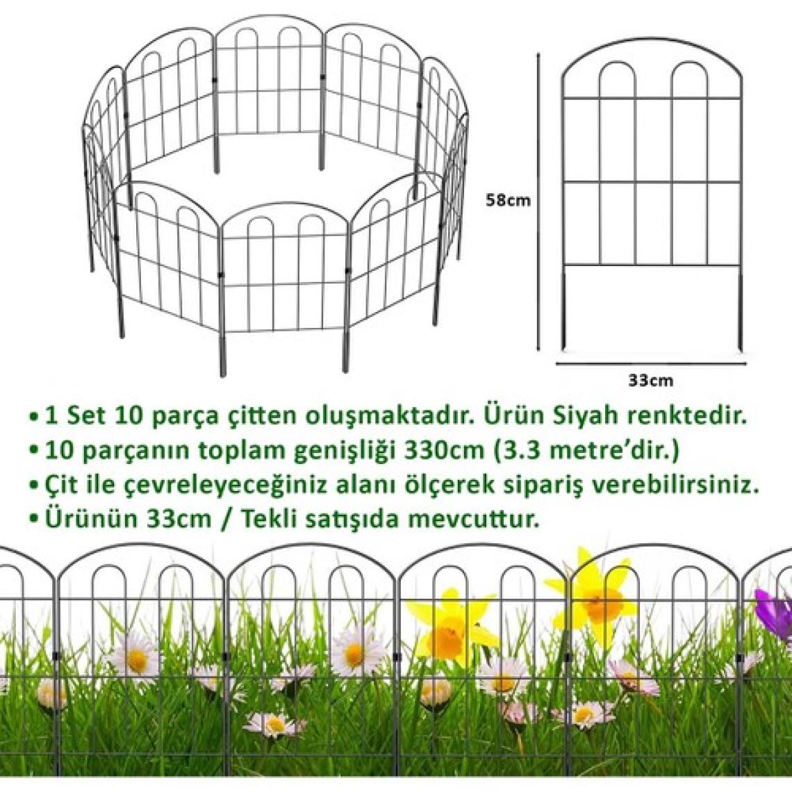 Decorelax Dekoratif Bahçe Çiti 10'lu Set 330CM Model - 1 Siyah Hobi Bahçesi, Çiçek, Sebze, Mini Bahçe