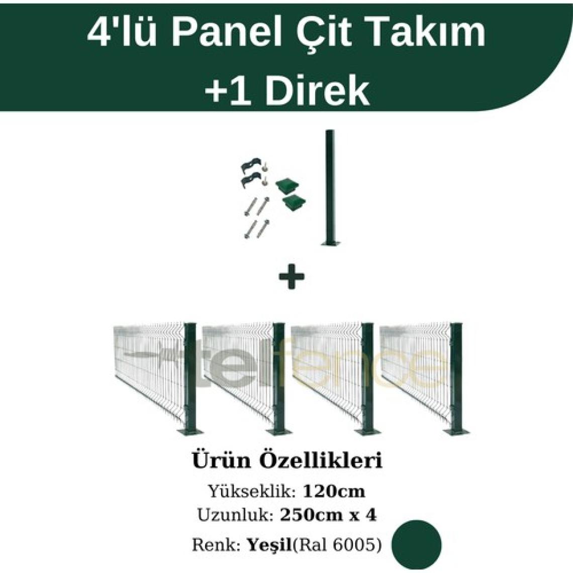 Telfence 4 'lü Panel Çit Takım 120X250 cm Çift Telli + 1 Direk Avantaj Paketi (10 Metre)