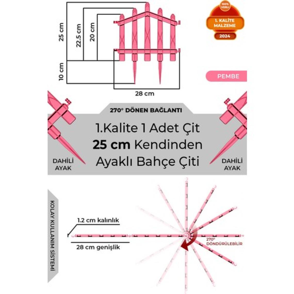 Dekoratif Plastik Bahçe Çiti ve Peyzaj Çiti 1 Adet Çit (Y: 25 cm / G: 25 Cm) Toprak Ayaklı