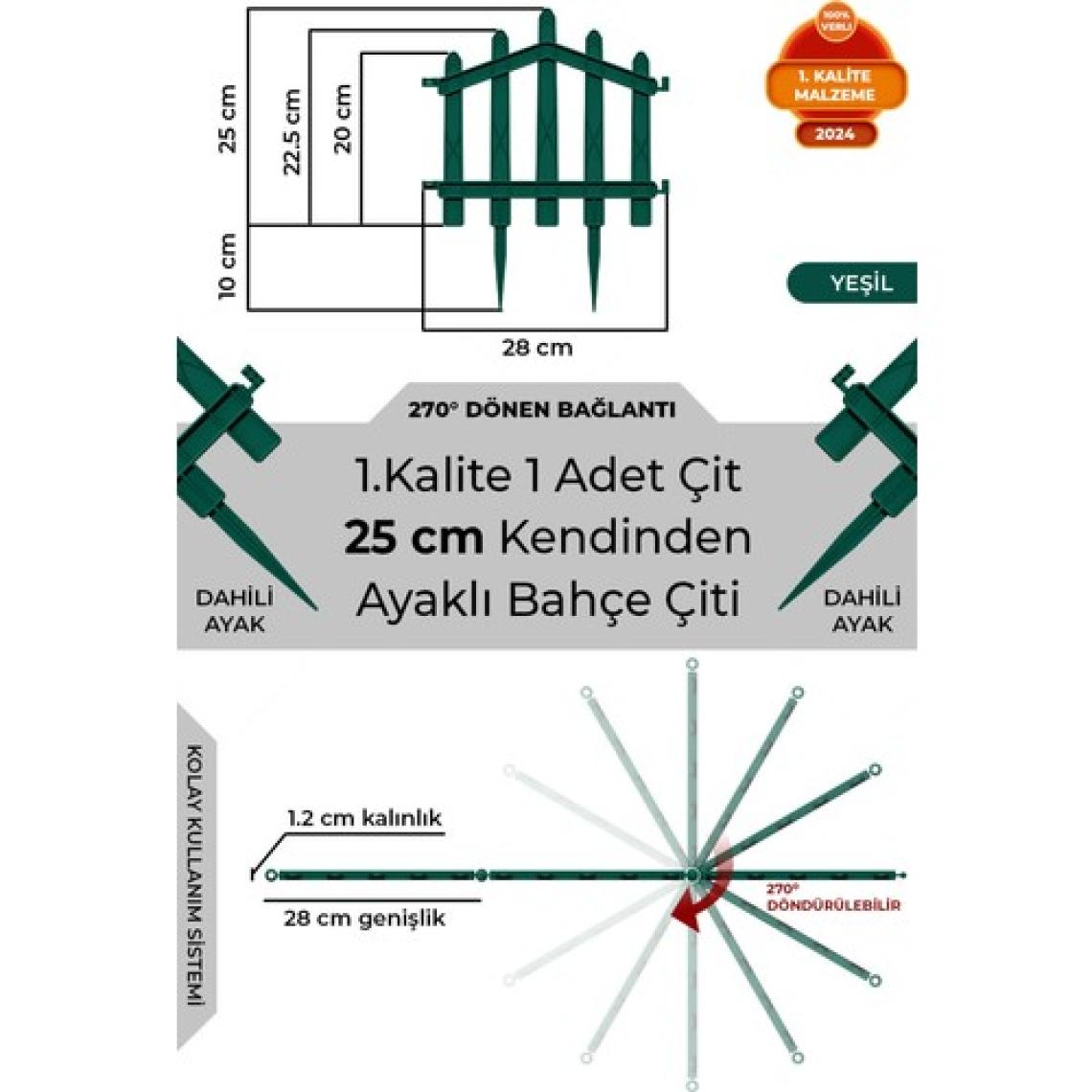 Dekoratif Plastik Bahçe Çiti ve Peyzaj Çiti 1 Adet Çit (Y: 25 cm / G: 25 Cm) Toprak Ayaklı