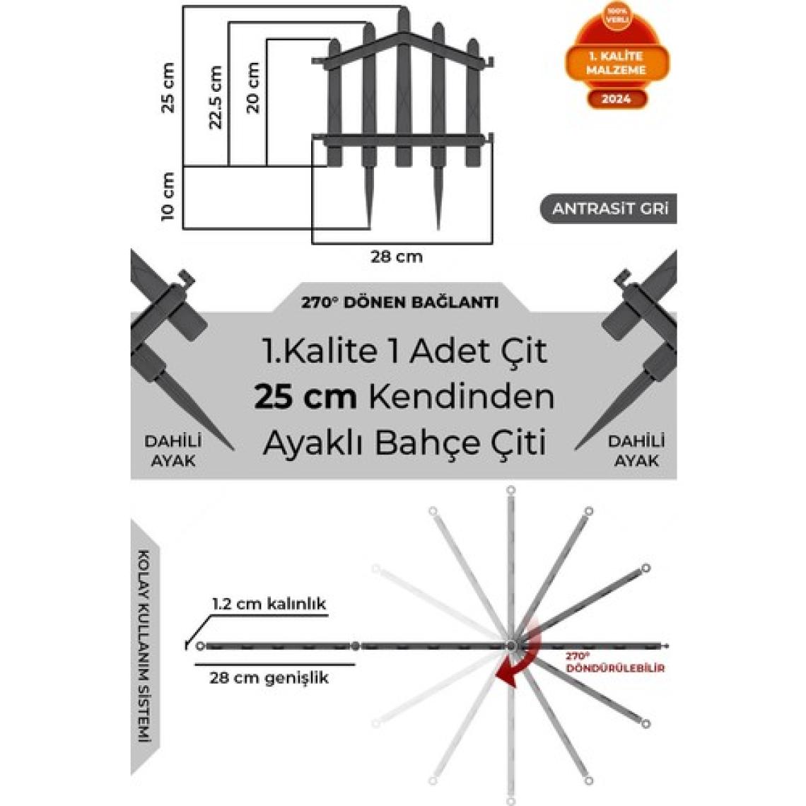 Dekoratif Plastik Bahçe Çiti ve Peyzaj Çiti 1 Adet Çit (Y: 25 cm / G: 25 Cm) Toprak Ayaklı
