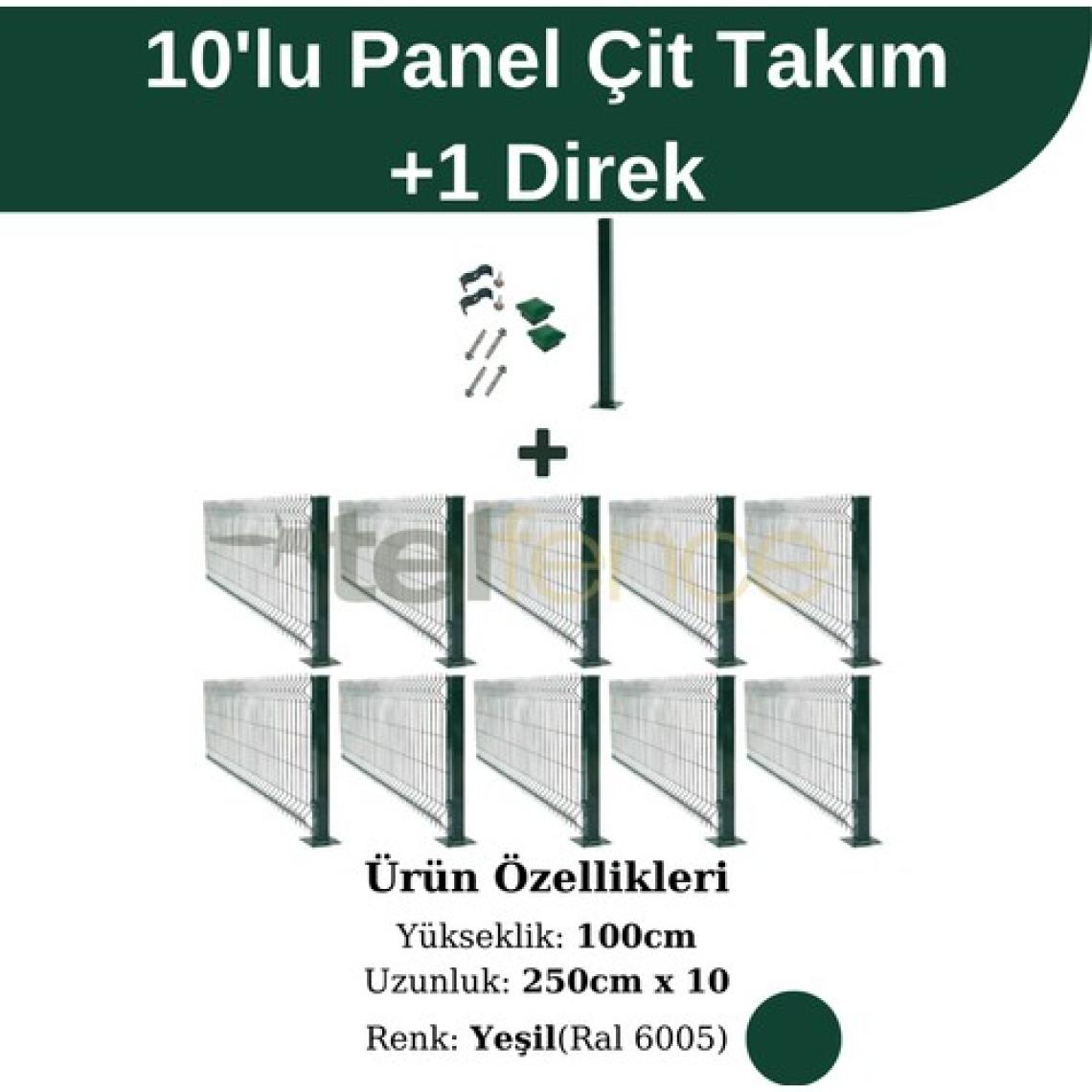 Telfence 10’lu Panel Çit Takım Çift Telli ve 1 Direk Avantaj Paketi Yeşil (25 Metre)