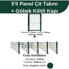 Telfence 5 ‘li Panel Çit Takım Yeşil (12.5 Mt) + Panel Çit Göbek Kilitli Kapı Avantaj Paketi