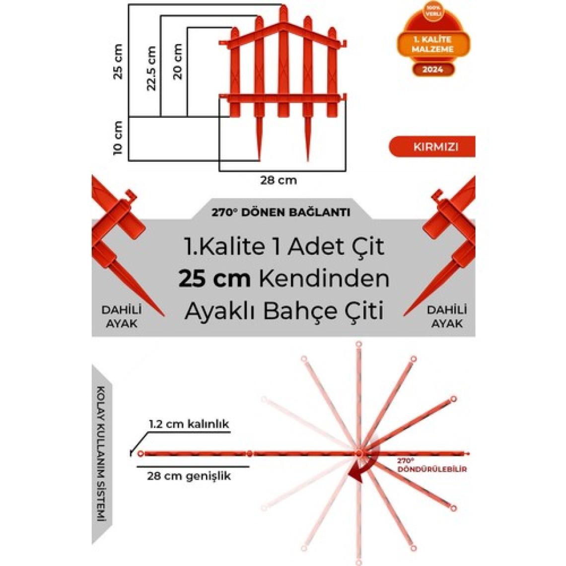 Dekoratif Plastik Bahçe Çiti ve Peyzaj Çiti 1 Adet Çit (Y: 25 cm / G: 25 Cm) Toprak Ayaklı
