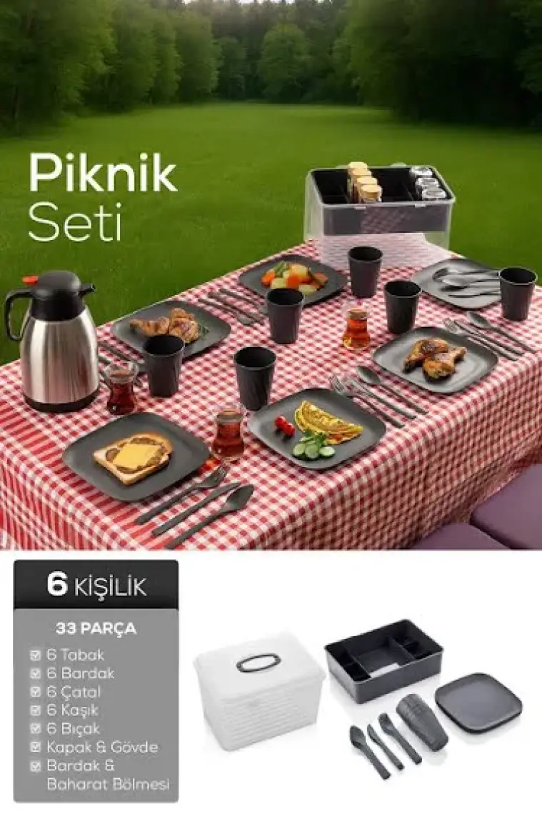 33 Parça 6 Kişilik Piknik Seti Antrasit