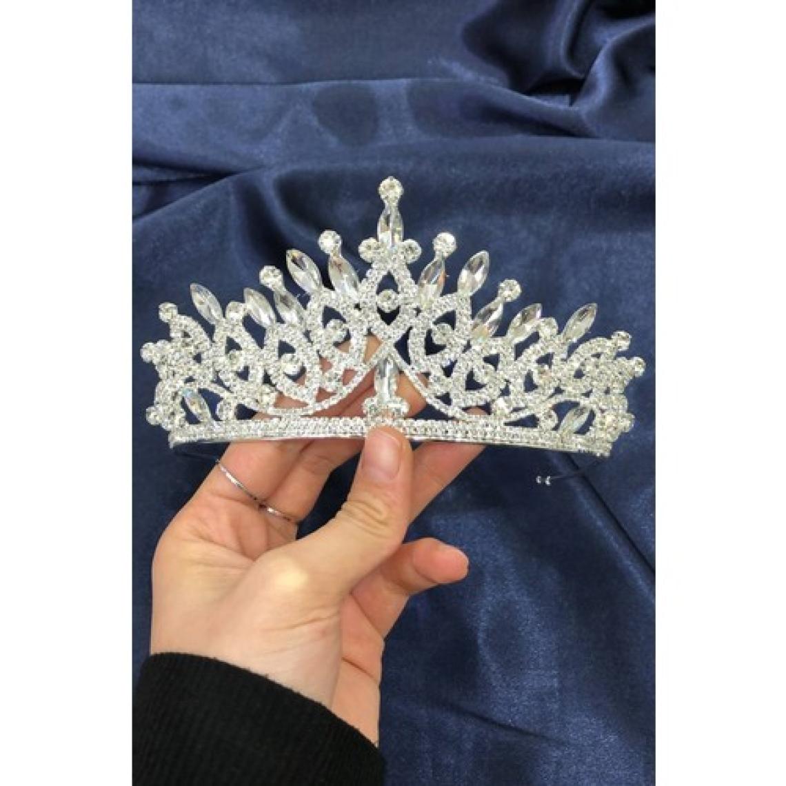 Hayalperest Boncuk Gümüş Ince Cam Kristalli Gelin Tacı