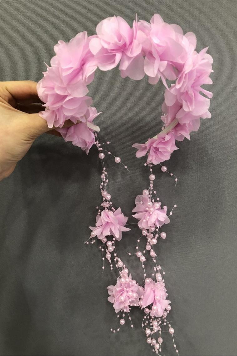 Pembe Lazer Çiçekli Taç