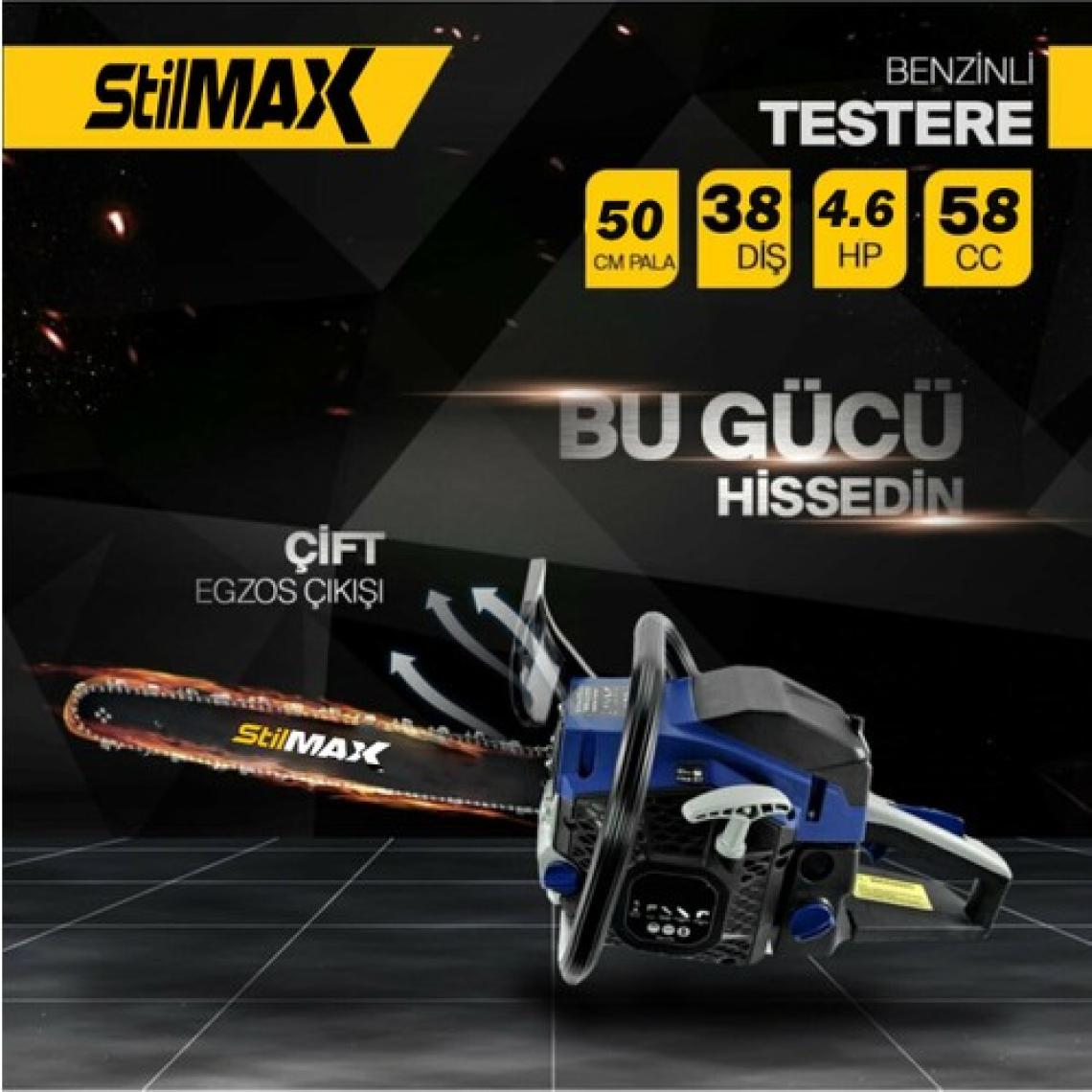 Stilmax Germany Sth-58 4.6 Hp Tam Professional Çift Egzoz Ağaç Motoru Motorlu Testere Hızar 58 cc