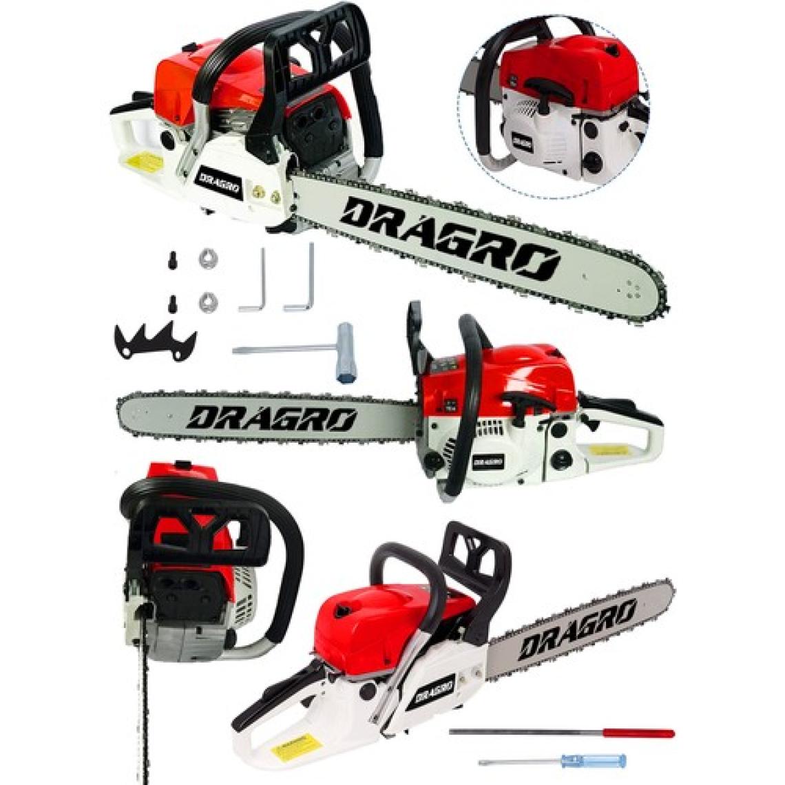 Dragro - Germany Benzinli Testere 9.9 Hp Ağaç Odun Dal Kesme Makinesi Motorlu Testere-Kırmızı