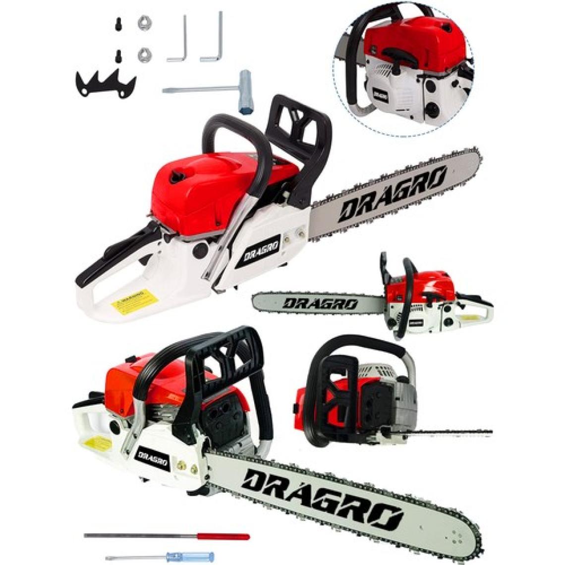 Dragro - Germany Benzinli Testere 9.9 Hp Ağaç Odun Dal Kesme Makinesi Motorlu Testere-Kırmızı