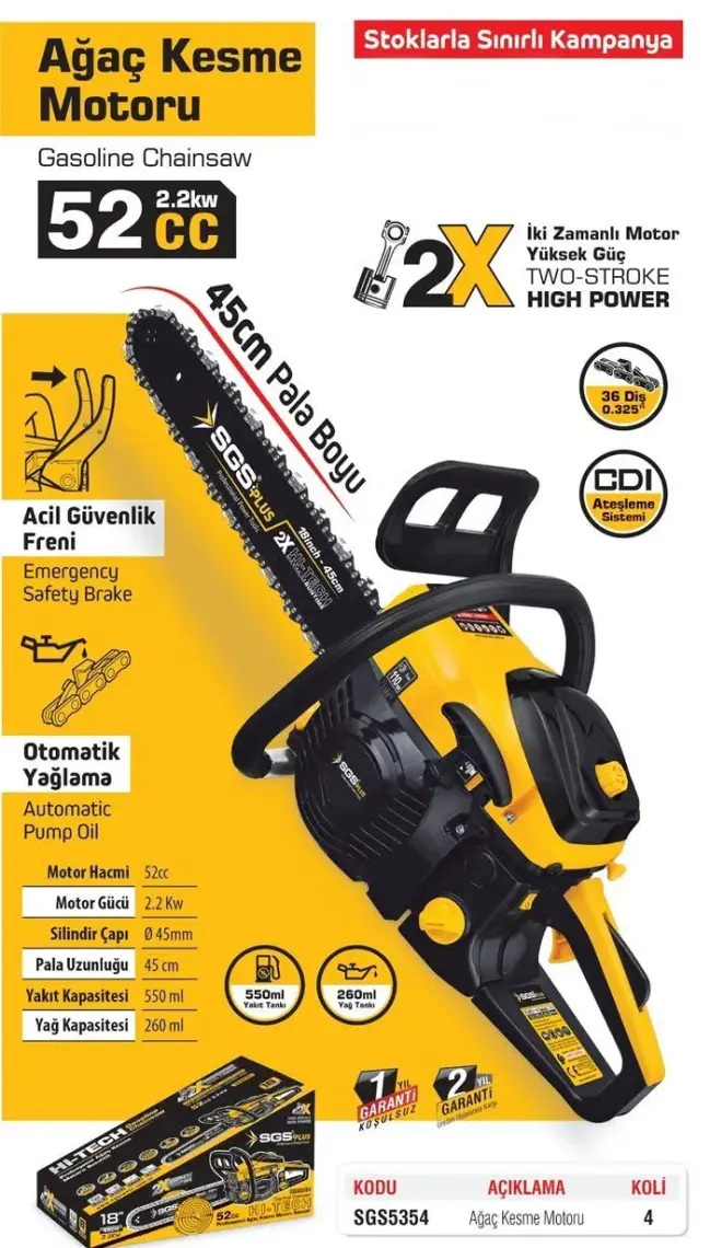 Proware Sgs Benzinli Profesyonel Ağaç ve Odun Kesme Motoru