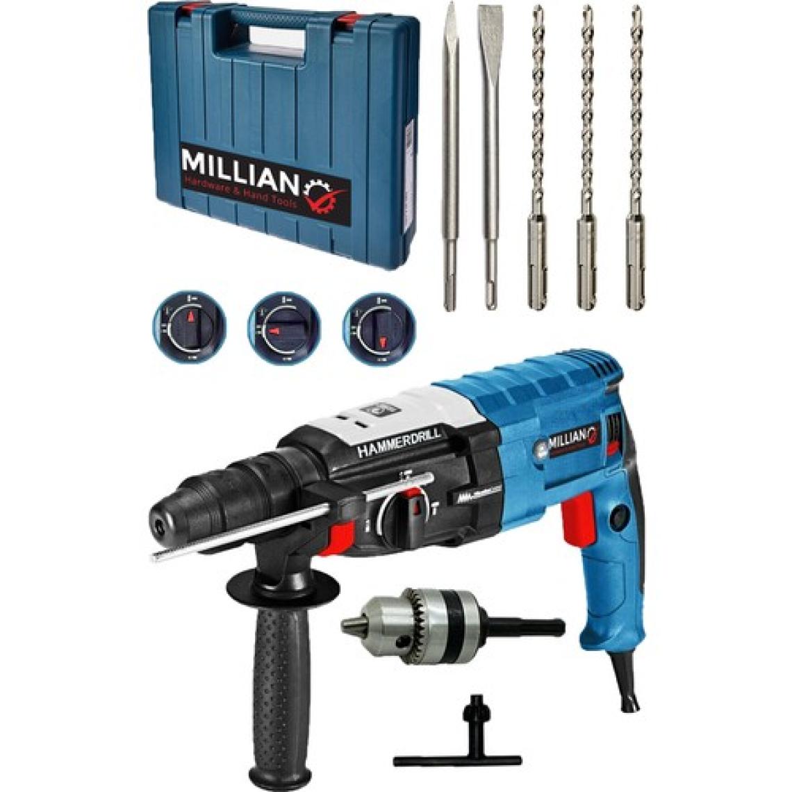 Millian Italyan 3200 W Bakir Sargili Kırıcı Delici Hiltı Matkap Metal Şanzumanlı + 5 Adet Uç Yedek Mandren