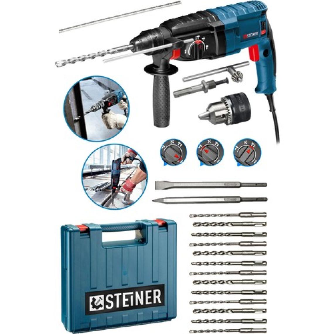 Steiner 4000 Watt Profesyonel Kırıcı Delici Darbeli Matkap + 15 Adet Uç + Mandren