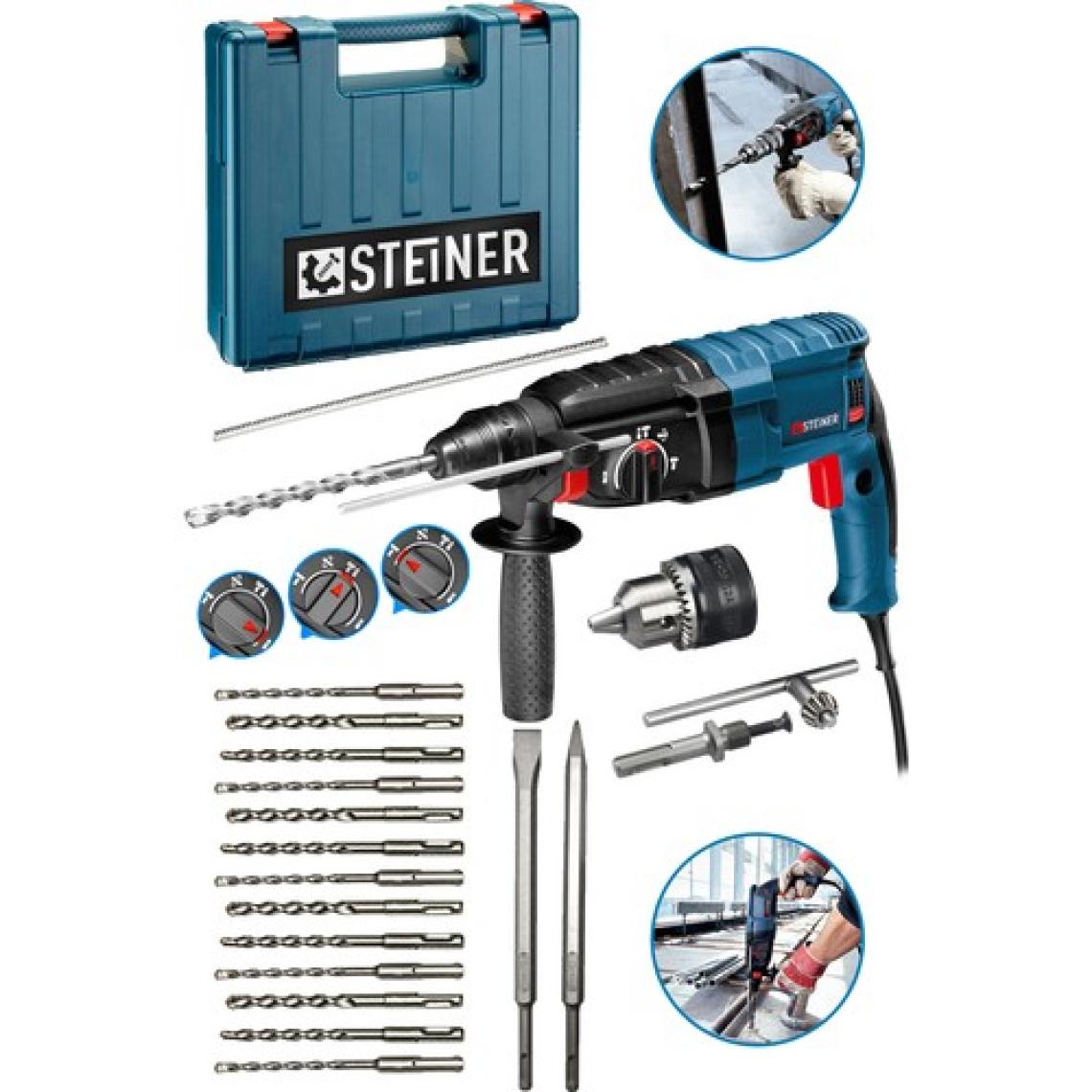 Steiner 4000 Watt Profesyonel Kırıcı Delici Darbeli Matkap + 15 Adet Uç + Mandren