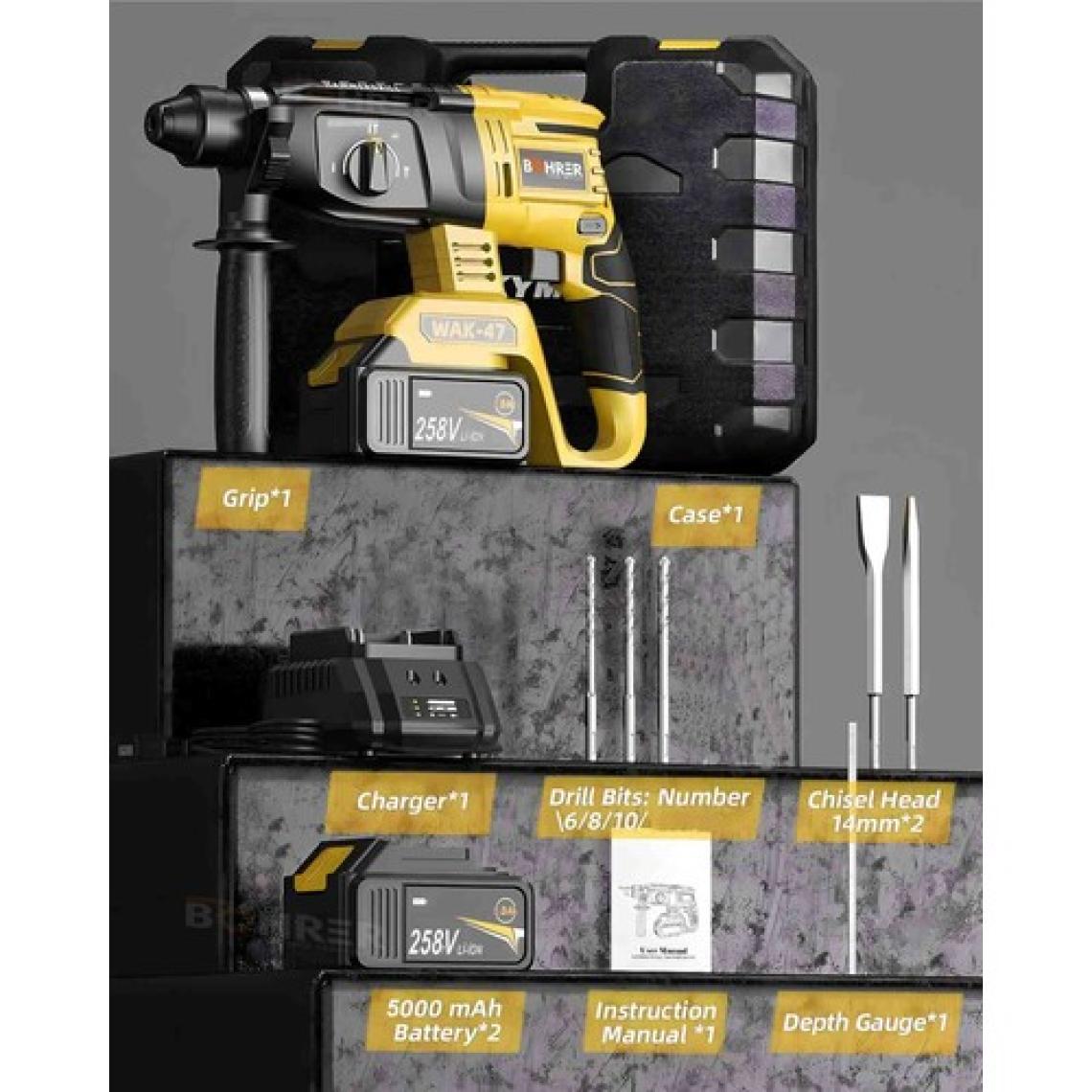 Böhrer Çift Akülü V258 5000MAH Darbeli 3 Fonksiyon Kırıcı Delici Hilti Matkap , Çekiçli Darbeliı Matkap