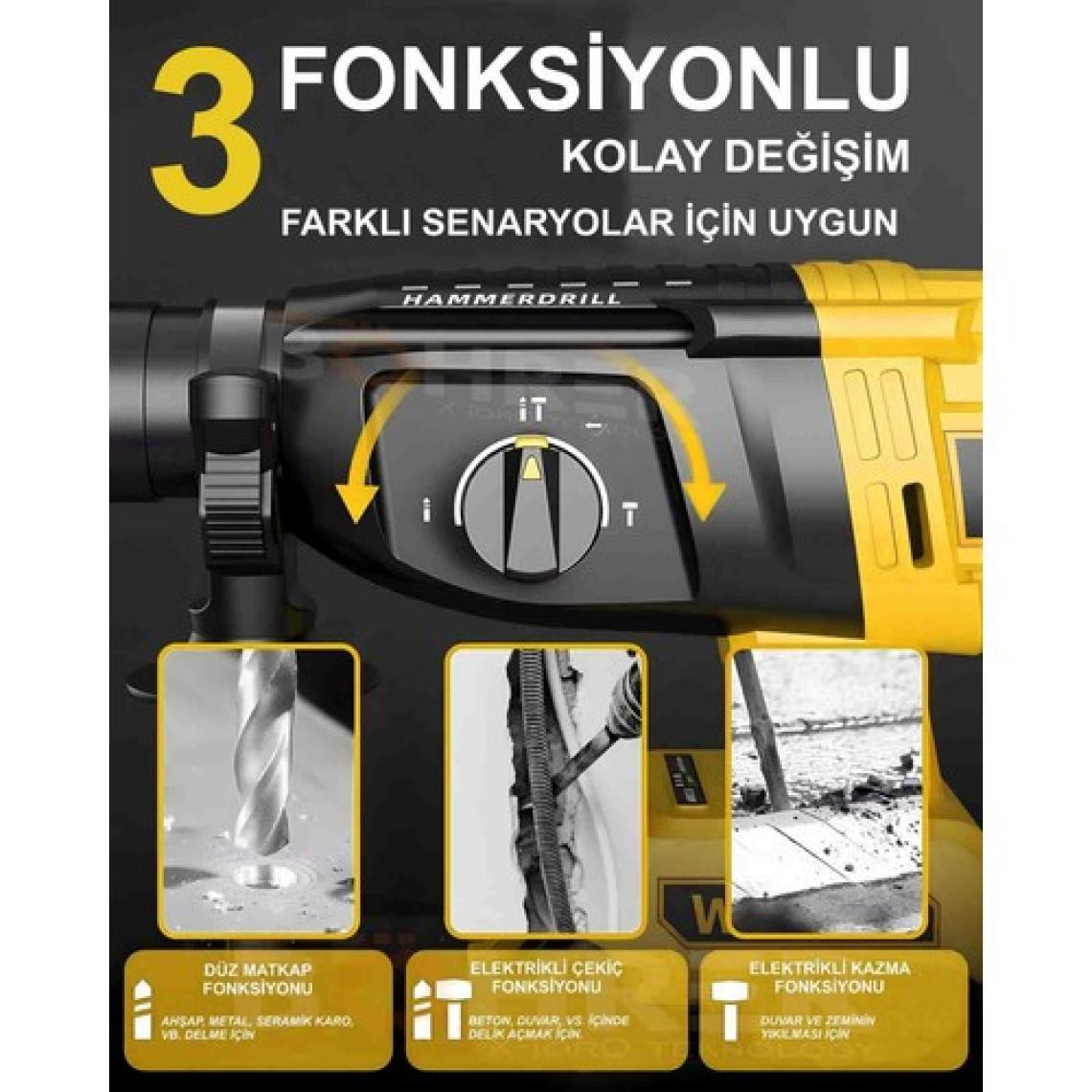 Böhrer Çift Akülü V258 5000MAH Darbeli 3 Fonksiyon Kırıcı Delici Hilti Matkap , Çekiçli Darbeliı Matkap