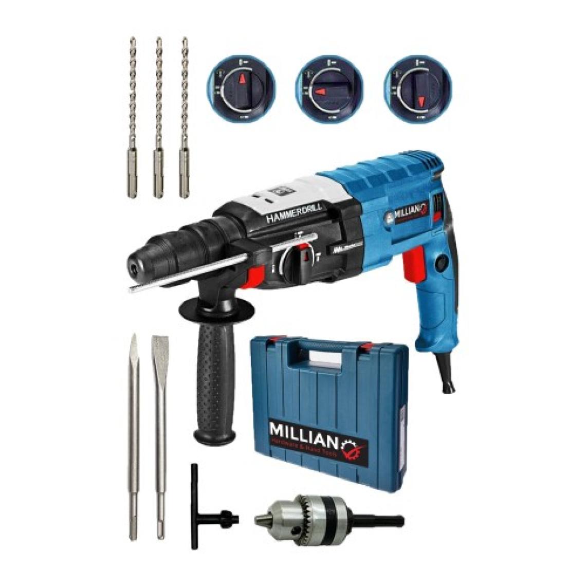 Millian Italyan 3200 Watt Kırıcı Delici Metal Dişli Sjs Şanzuman Hiltı Darbeli Matkap + 5 Uç