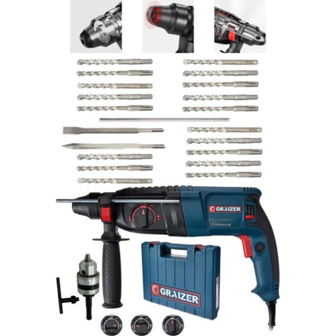 Graizer Alman 3000 Watt Kırıcı Delici Hilti Matkap Metal Şanzumanlı ++ 20 Adet Uç ++Yedek Mandren