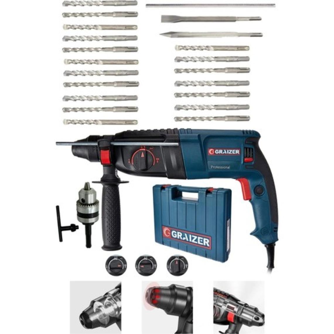 Graizer Alman 3000 Watt Kırıcı Delici Hilti Matkap Metal Şanzumanlı ++ 20 Adet Uç ++Yedek Mandren