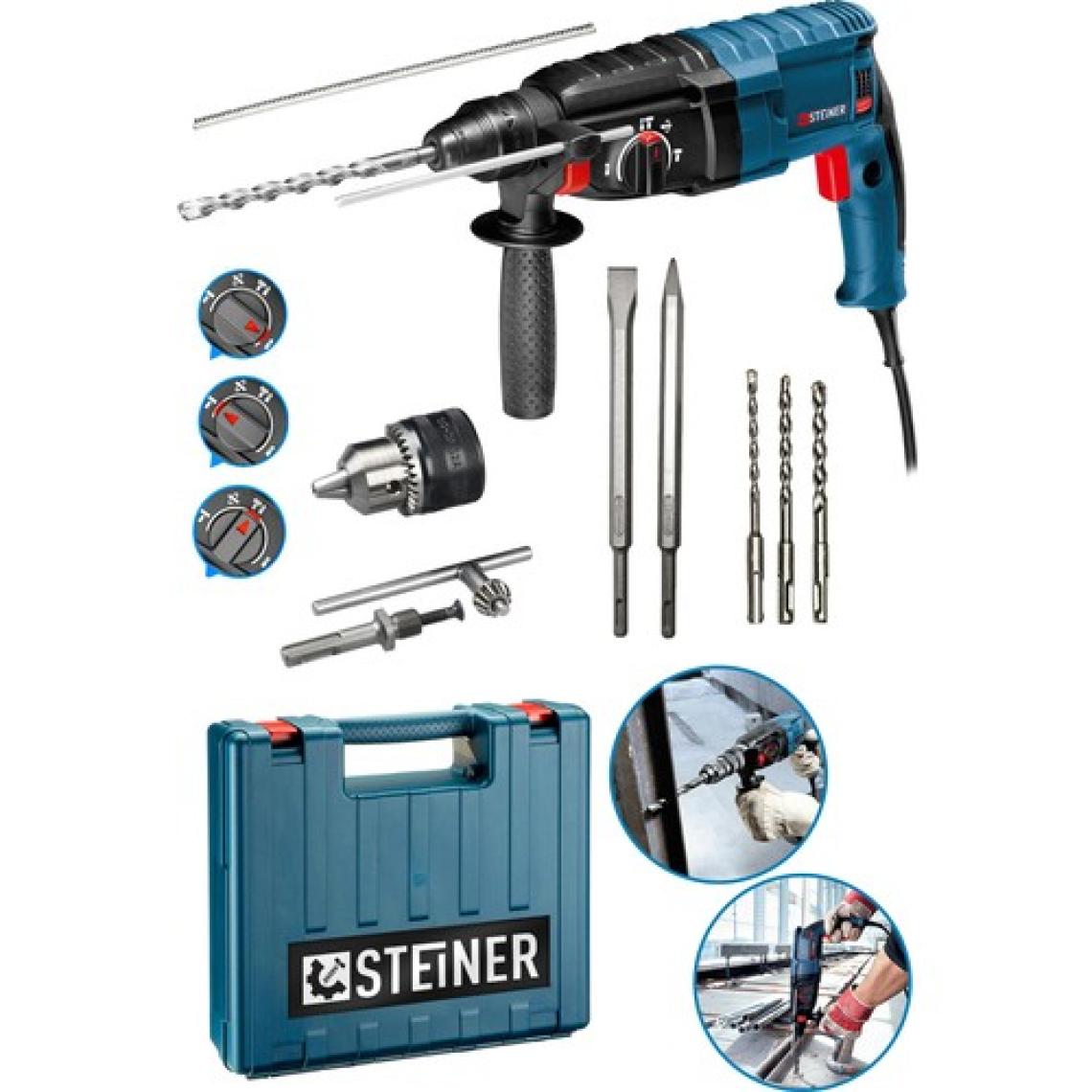 Steiner Alman 4000 Watt Profesyonel Kırıcı Delici Darbeli Matkap + 5 Adet Uç + Mandren