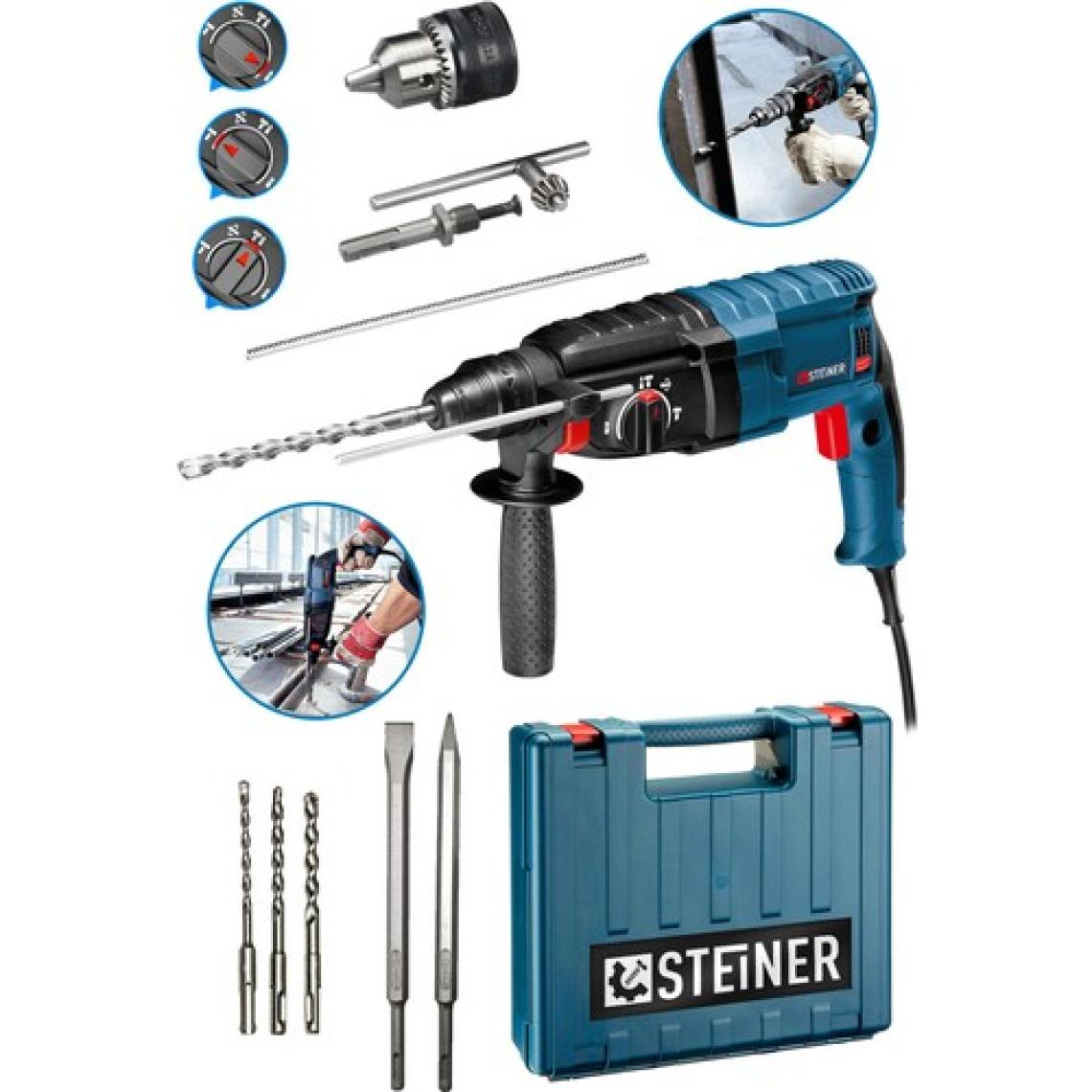 Steiner Alman 4000 Watt Profesyonel Kırıcı Delici Darbeli Matkap + 5 Adet Uç + Mandren