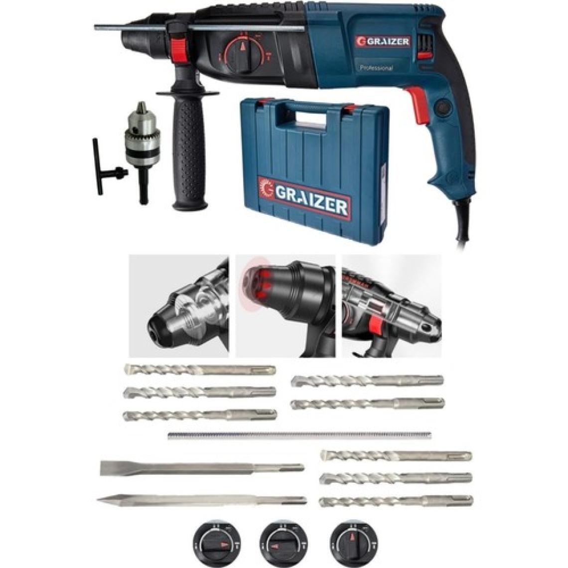Graizer Alman 3000 Watt Kırıcı Delici Hilti Matkap Metal Şanzumanlı ++ 10 Adet Uç ++Yedek Mandren