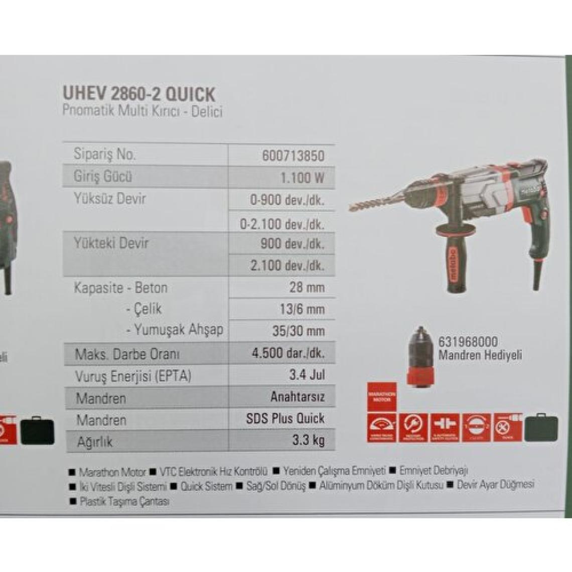 Metabo Uhev 2860-2 Quick Pnomatik Multi Kırıcı - Delici