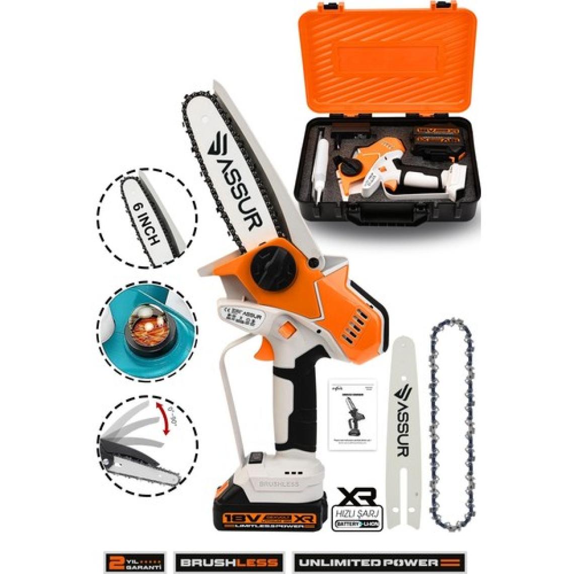 Assur 18V Çift Akü Ağaç Odun Dal Kesme Budama El Testeresi